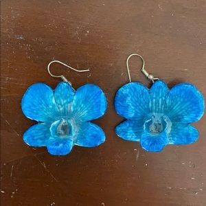 Blue orchid flower earrings